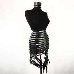 Seductive Black Bondage Harness Corset Dress