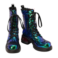 British Sequins Combat Boots