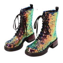 British Sequins Combat Boots