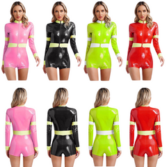 Femme Fire Captain Shiny Latex Costume