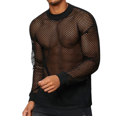 Black Mesh See-Through Long Sleeve Shirt