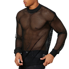 Black Mesh See-Through Long Sleeve Shirt