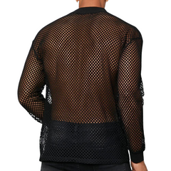 Black Mesh See-Through Long Sleeve Shirt