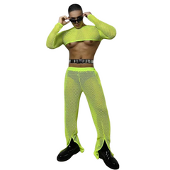 Fluorescent Green Fishnet See-Through Bodysuit Set