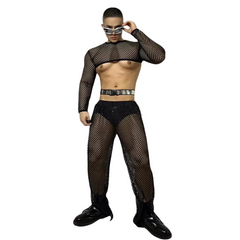 Fluorescent Green Fishnet See-Through Bodysuit Set