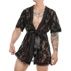 Genderqueer Transparent Lace Bathrobe & Thong Set