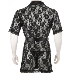 Genderqueer Transparent Lace Bathrobe & Thong Set