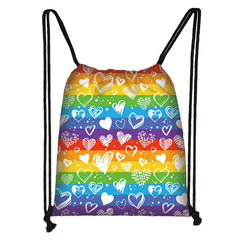 White Love Doodles Drawstring Bag