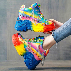Spike Studded Acid Rainbow Sneakers
