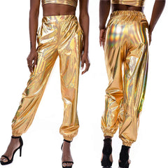 Glitzy High-Waist Holo Pants