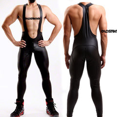 Conjoined Suspenders Men's Leather Pants