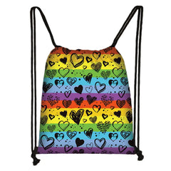 Rainbow Love Doodles Drawstring Bag