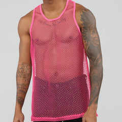 Men's Solid Network Hollow See-Through Thin Tank Top
