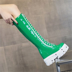 Genuine Leather Knee High Platform Wedge Boots