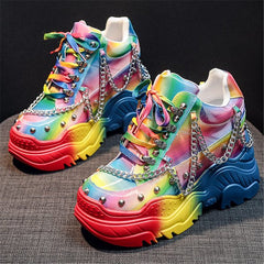 Spike Studded Acid Rainbow Sneakers