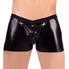 Open Crotch PU Leather Boxer Shorts