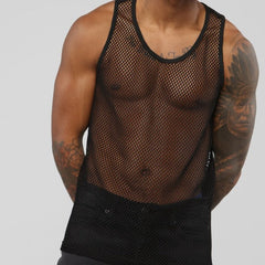 Men's Solid Network Hollow See-Through Thin Tank Top