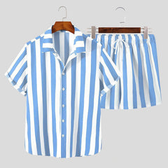 Festival Stripes Short Sleeve Shirt + Shorts (2 Piece Outfit)