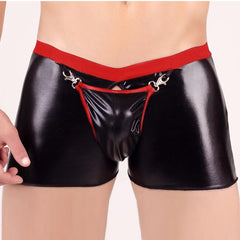 Open Crotch PU Leather Boxer Shorts