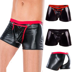 Open Crotch PU Leather Boxer Shorts