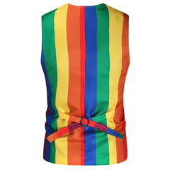 Rainbow Striped Deep V-Neck Vest With Buckle