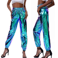 Glitzy High-Waist Holo Pants