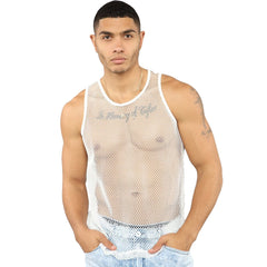 Men's Solid Network Hollow See-Through Thin Tank Top