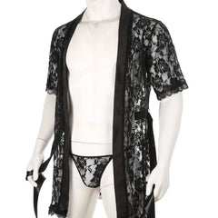 Masculine Lace Thong + Bathrobe Set