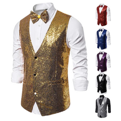 Men's Sequin Deep V-Neck Button Basics Vest