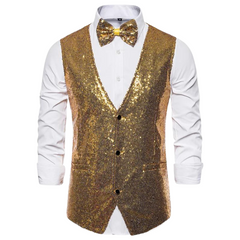 Men's Sequin Deep V-Neck Button Basics Vest