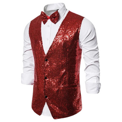 Men's Sequin Deep V-Neck Button Basics Vest