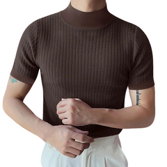 Mens Half-Collar Solid Short Sleeve T-shirt