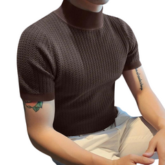 Mens Half-Collar Solid Short Sleeve T-shirt