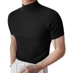 Mens Half-Collar Solid Short Sleeve T-shirt