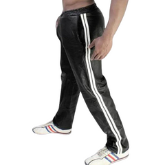 PU Leather Elastic Stripe Pants