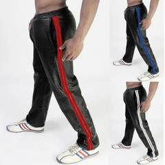 PU Leather Elastic Stripe Pants