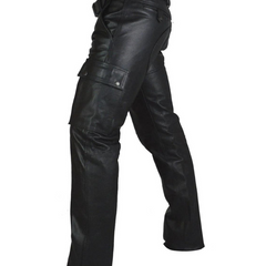 PU Leather Patch Pockets Black Straight Pants