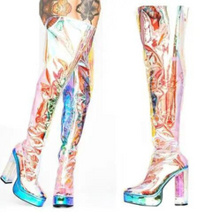 Plus Size Transparent Punk Heel Platform Boots