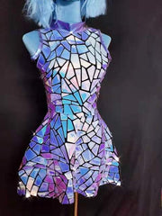 Purple Broken Mirror Sleeveless Dress