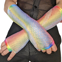 Rainbow Mesh Fishnet Gloves Party Wear
