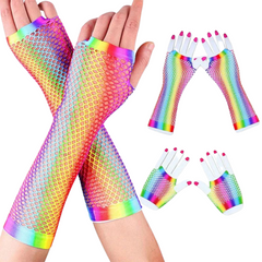 Rainbow Mesh Fishnet Gloves Party Wear