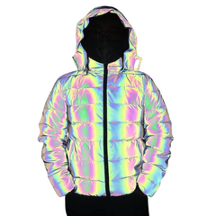 Reflective Luminous Zipper Hooded Puffer Jacket