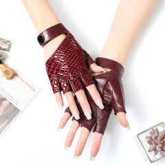 Womens Snakeskin Fingerless Leather Gloves