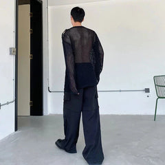 Versatile See-Through Knitted Long Sleeve Top