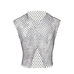Glitter Midriff Rhinestone Fishnet Vest