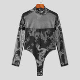 Translucent Print Queer Unitard With High Collar