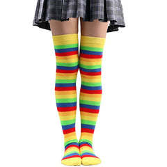 Colorful Rainbow Thigh-High Striped Socks