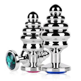 Stainless Steel Jewel Ribbed Butt Plug