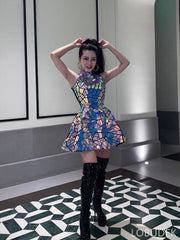 Purple Broken Mirror Sleeveless Dress