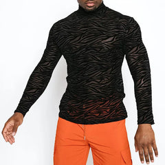 Jungle Night Sheer Turtleneck Long Sleeve T-shirt